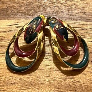 Enamel Gold and Multicolor Swirl Earrings